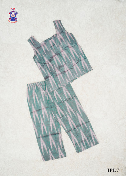 Teal Green - Girls Readymade Ikat Pyjama Sets