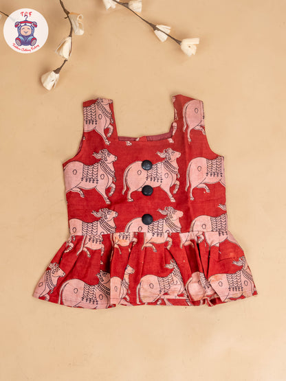 Red - Girls Readymade Printed Kalamakari Sets