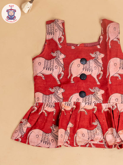 Red - Girls Readymade Printed Kalamakari Sets