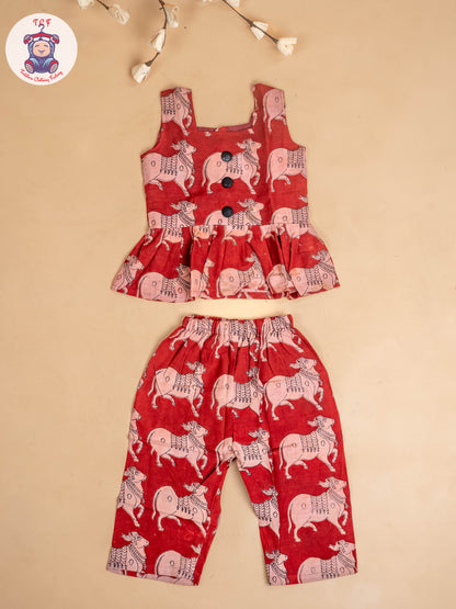 Red - Girls Readymade Printed Kalamakari Sets
