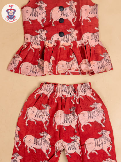 Red - Girls Readymade Printed Kalamakari Sets