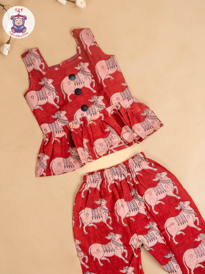 Red - Girls Readymade Printed Kalamakari Sets