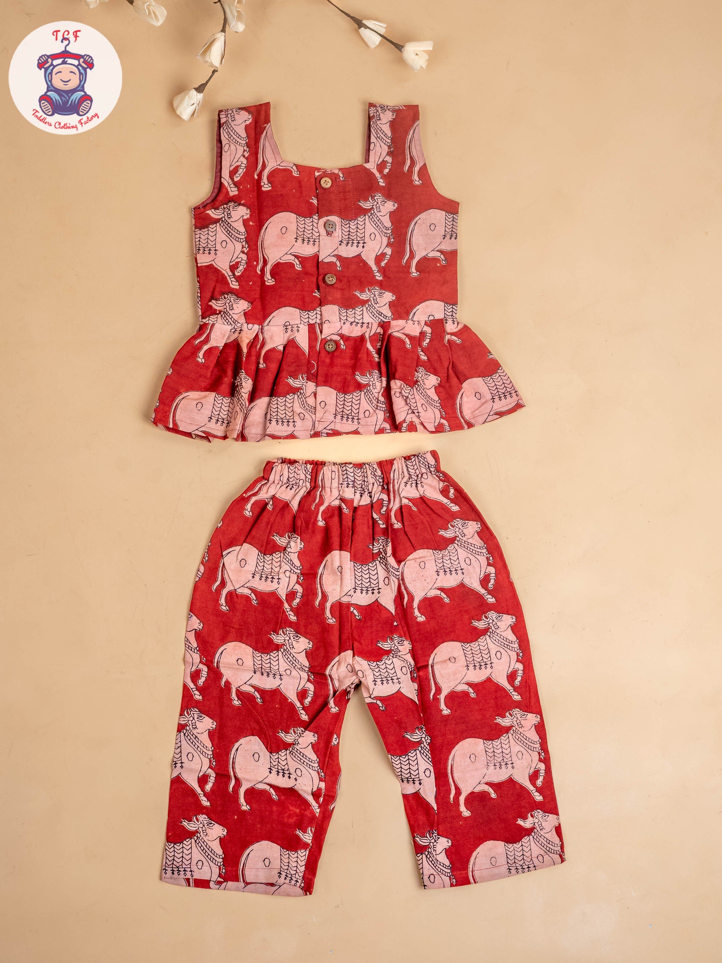 Red - Girls Readymade Printed Kalamakari Sets