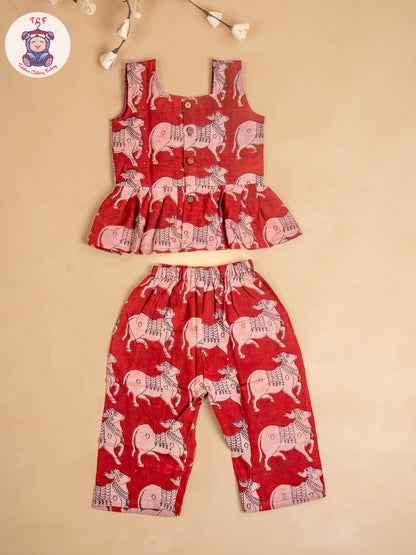 Red - Girls Readymade Printed Kalamakari Sets
