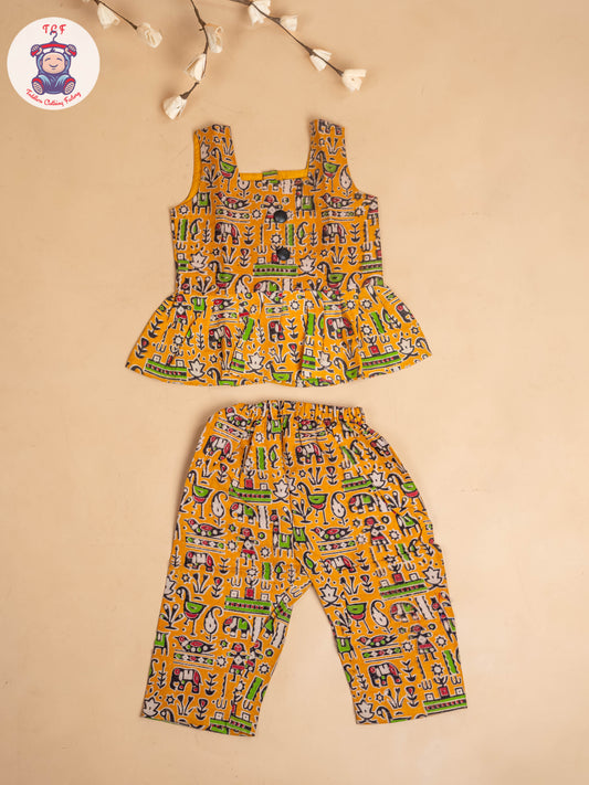 Mustard - Girls Readymade Printed Kalamakari Sets