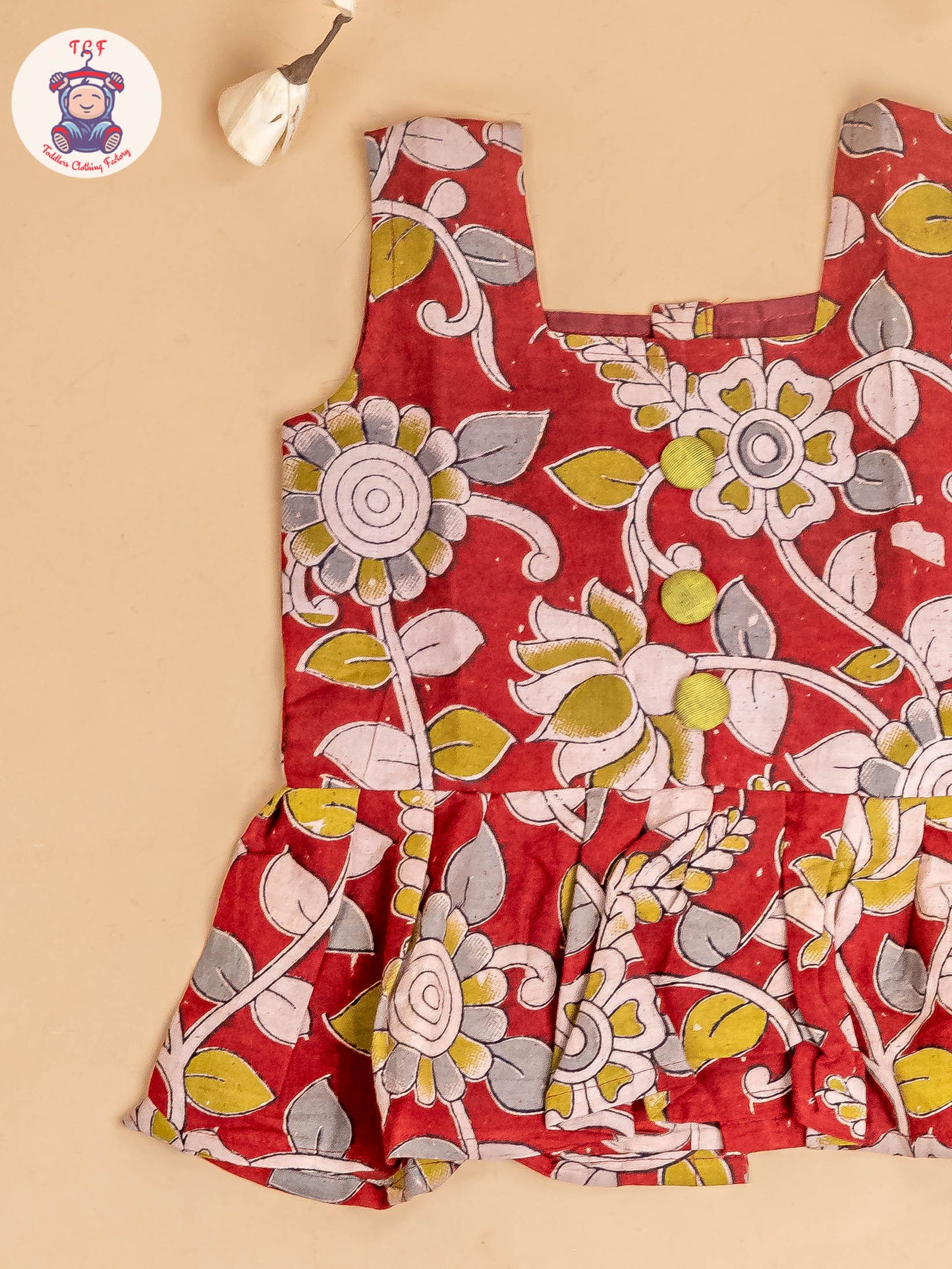 Red - Girls Readymade Floral Printed Kalamakari Sets