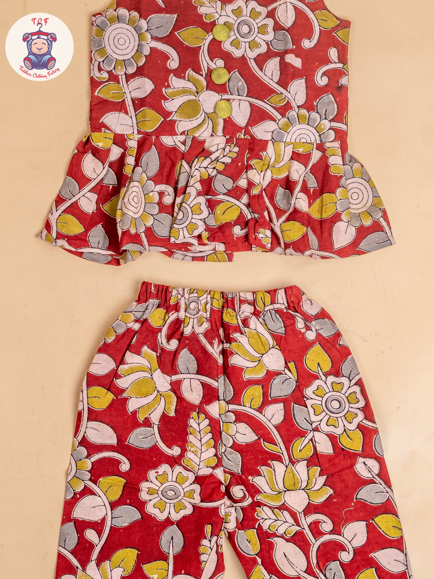 Red - Girls Readymade Floral Printed Kalamakari Sets