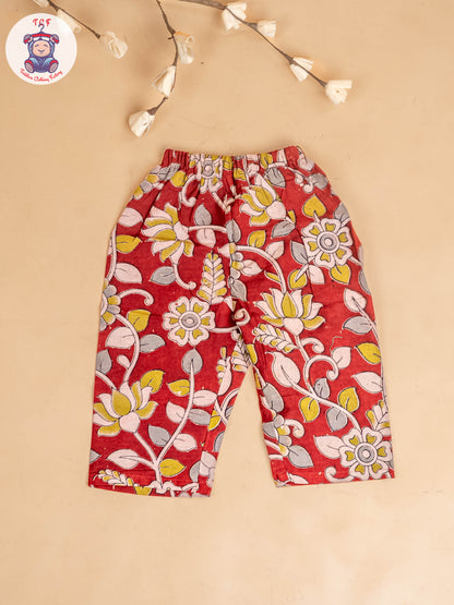 Red - Girls Readymade Floral Printed Kalamakari Sets