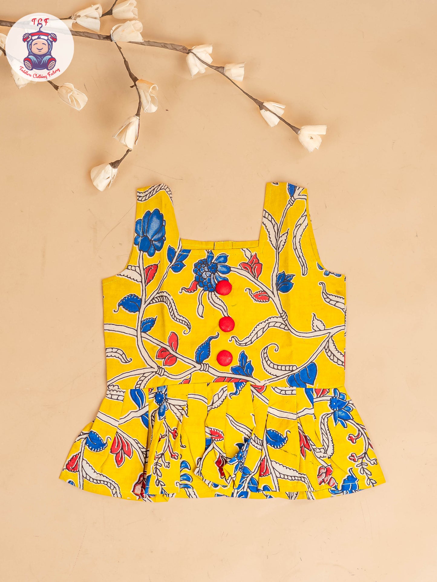 Yellow - Girls Readymade Floral Printed Kalamakari Sets