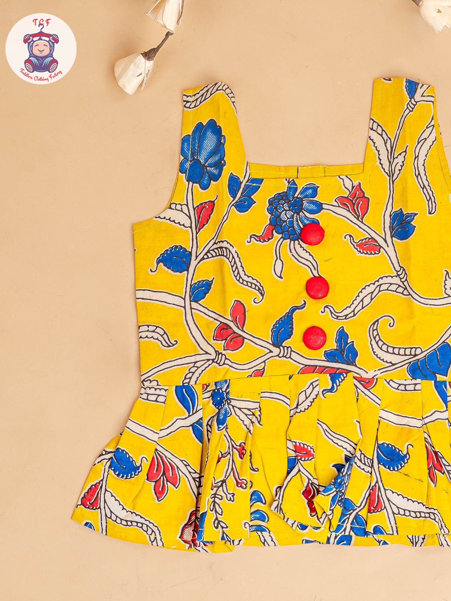 Yellow - Girls Readymade Floral Printed Kalamakari Sets