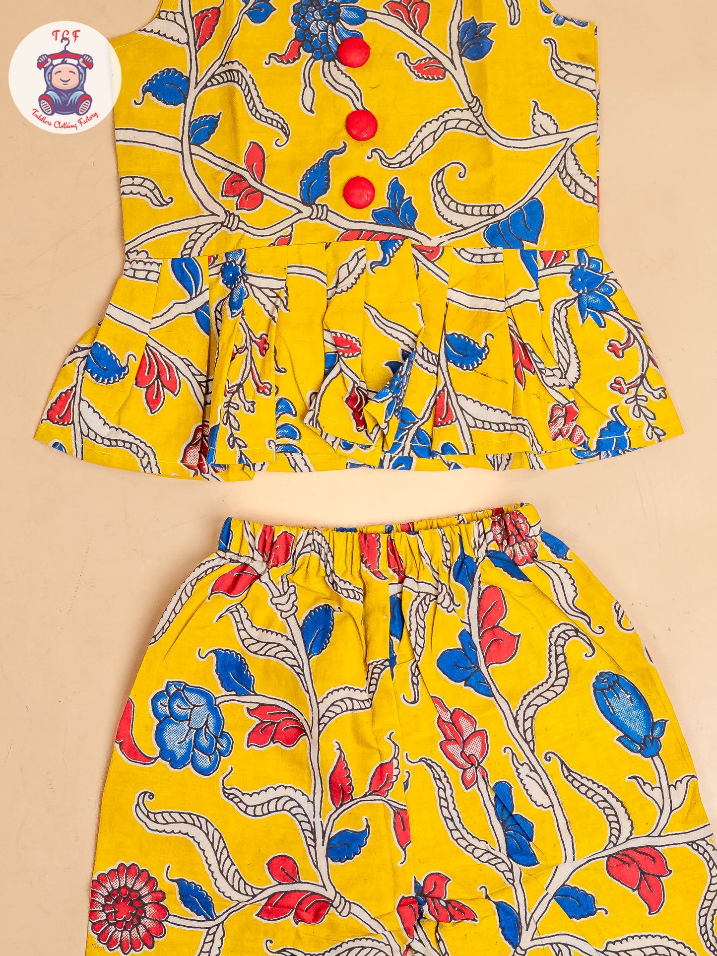 Yellow - Girls Readymade Floral Printed Kalamakari Sets