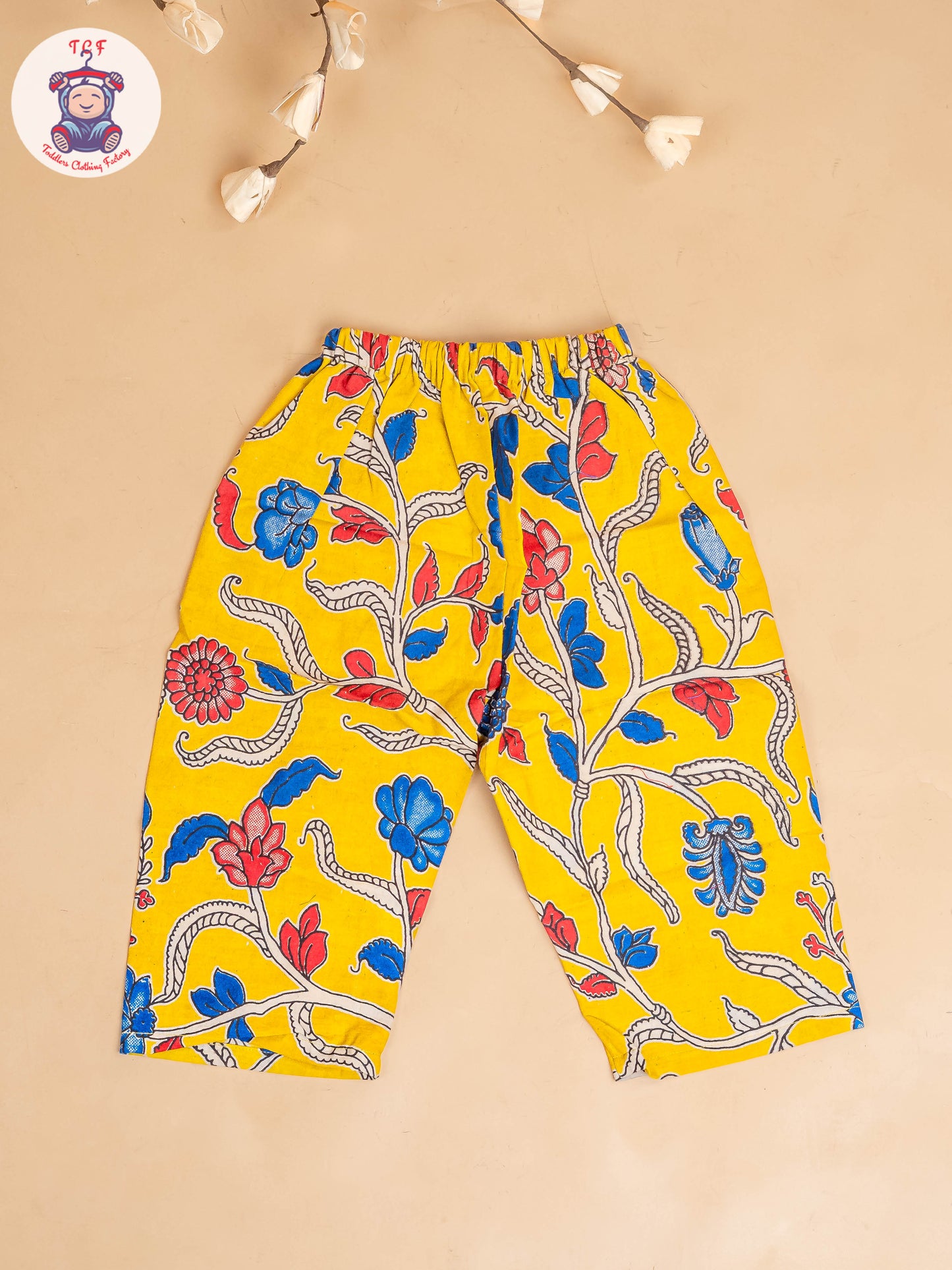 Yellow - Girls Readymade Floral Printed Kalamakari Sets
