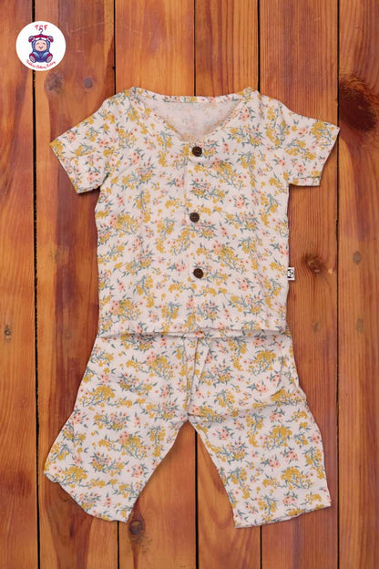 Mustard Floral - Unisex Muslin Pyjama Sets