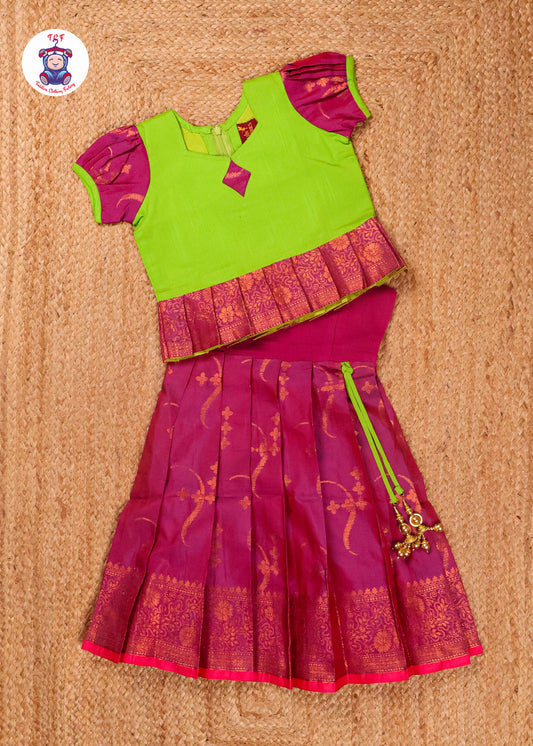 Pastel Green & Magenta - Pavadai Sattai