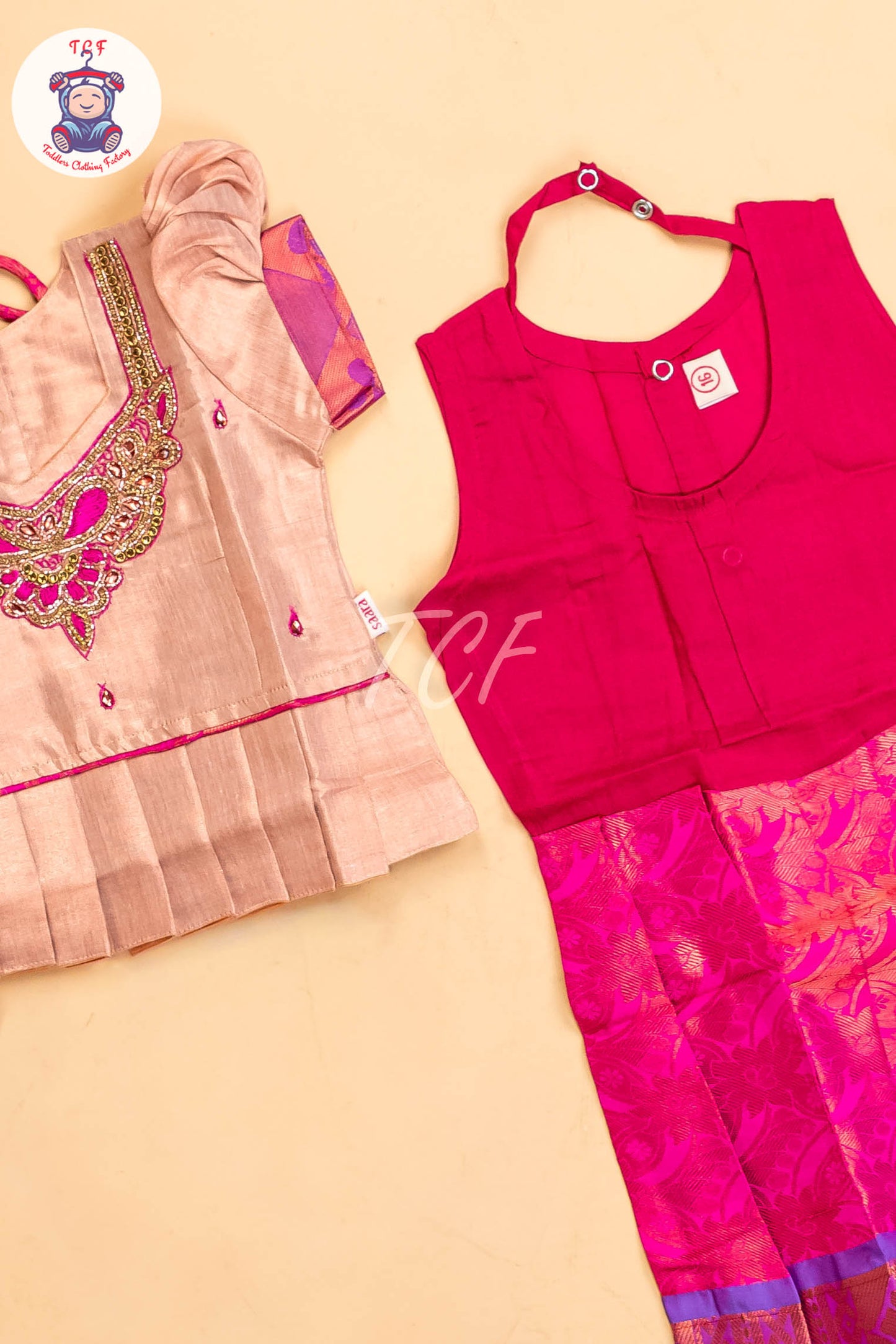 Peach & Pink - Girls Readymade Pavadai Sattai