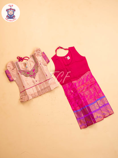 Peach & Pink - Girls Readymade Pavadai Sattai