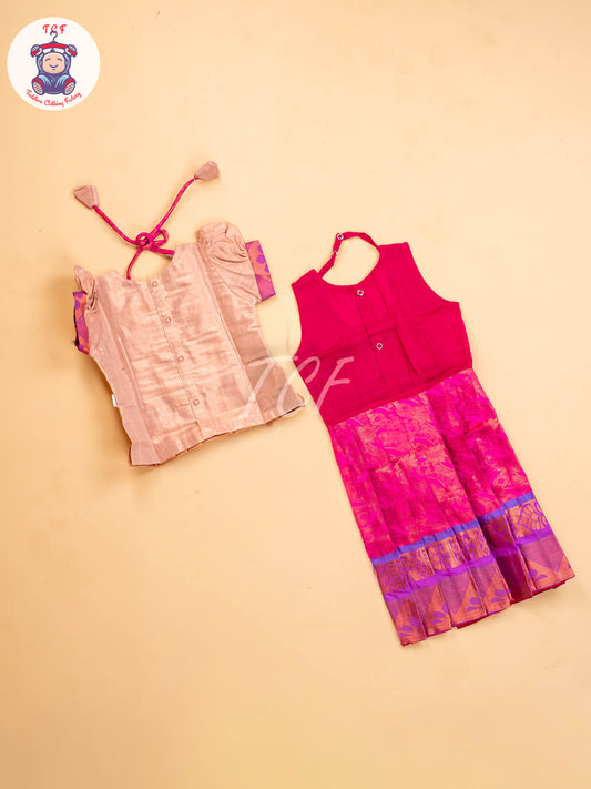 Peach & Pink - Girls Readymade Pavadai Sattai