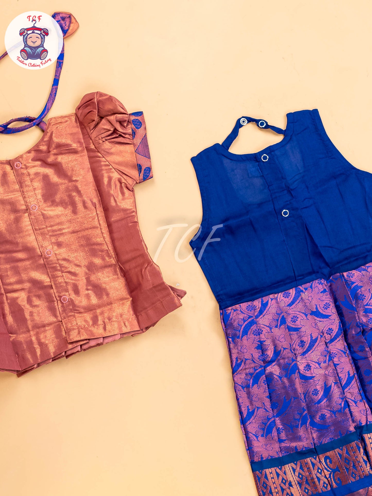 Light Brown & Blue - Girls Readymade Pavadai Sattai