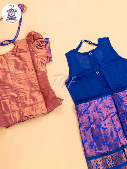 Light Brown & Blue - Girls Readymade Pavadai Sattai