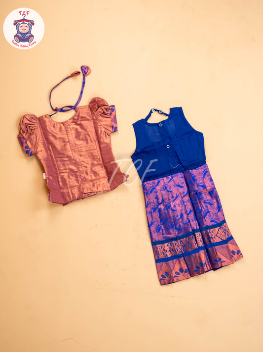 Light Brown & Blue - Girls Readymade Pavadai Sattai