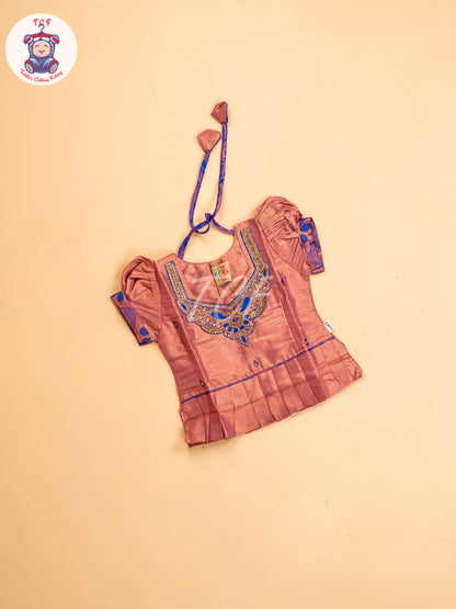Light Brown & Blue - Girls Readymade Pavadai Sattai