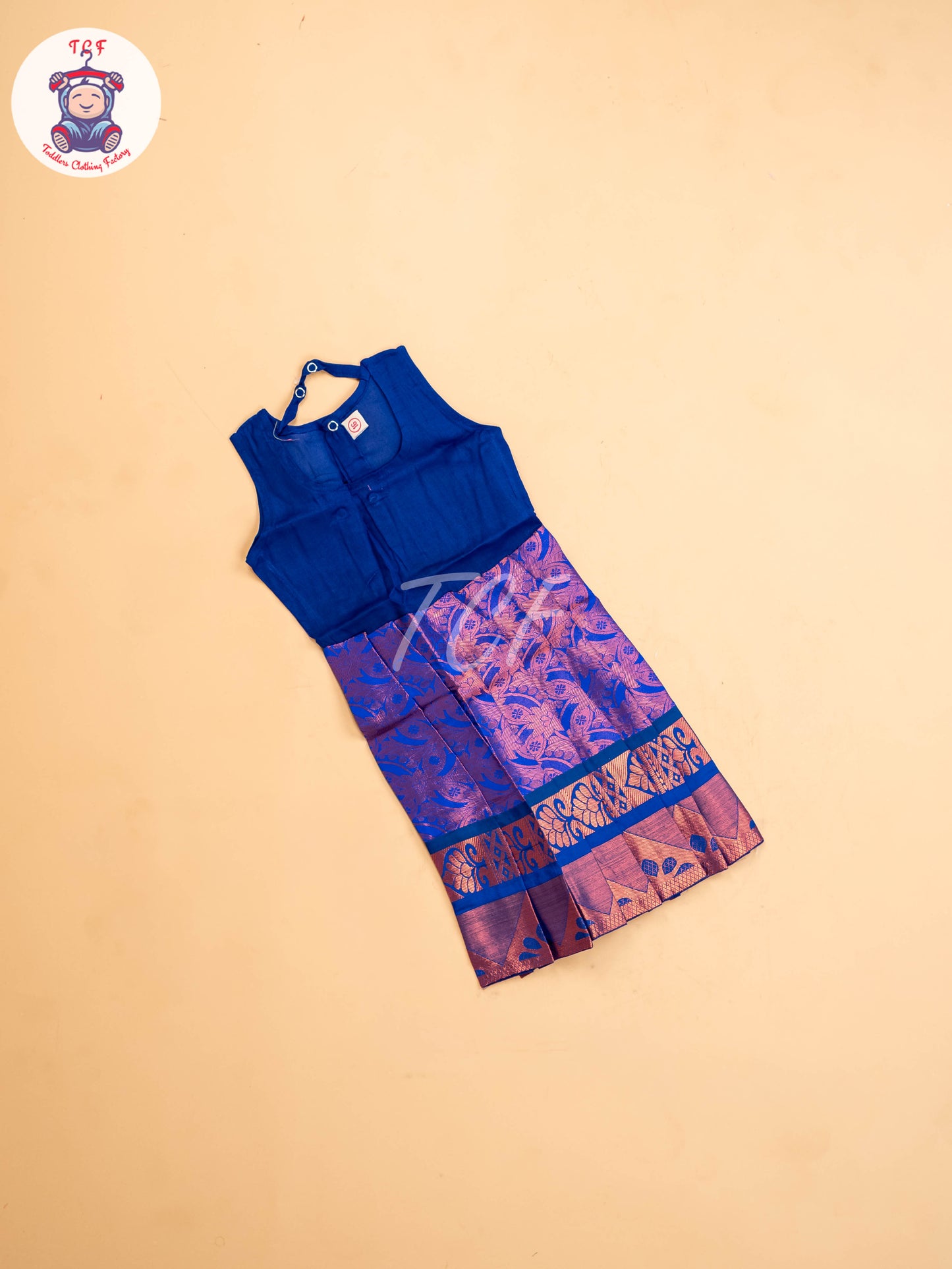 Light Brown & Blue - Girls Readymade Pavadai Sattai