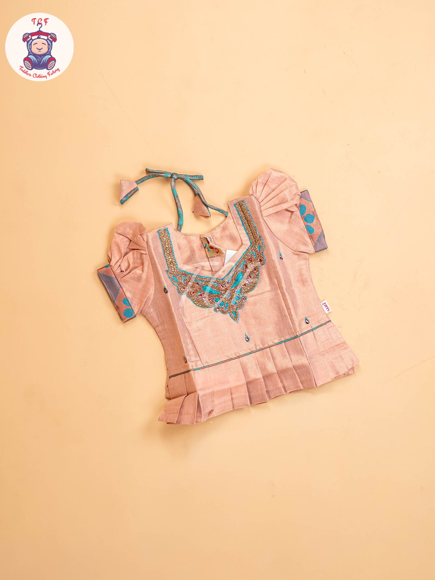 Peach & Light Green - Girls Readymade Pavadai Sattai