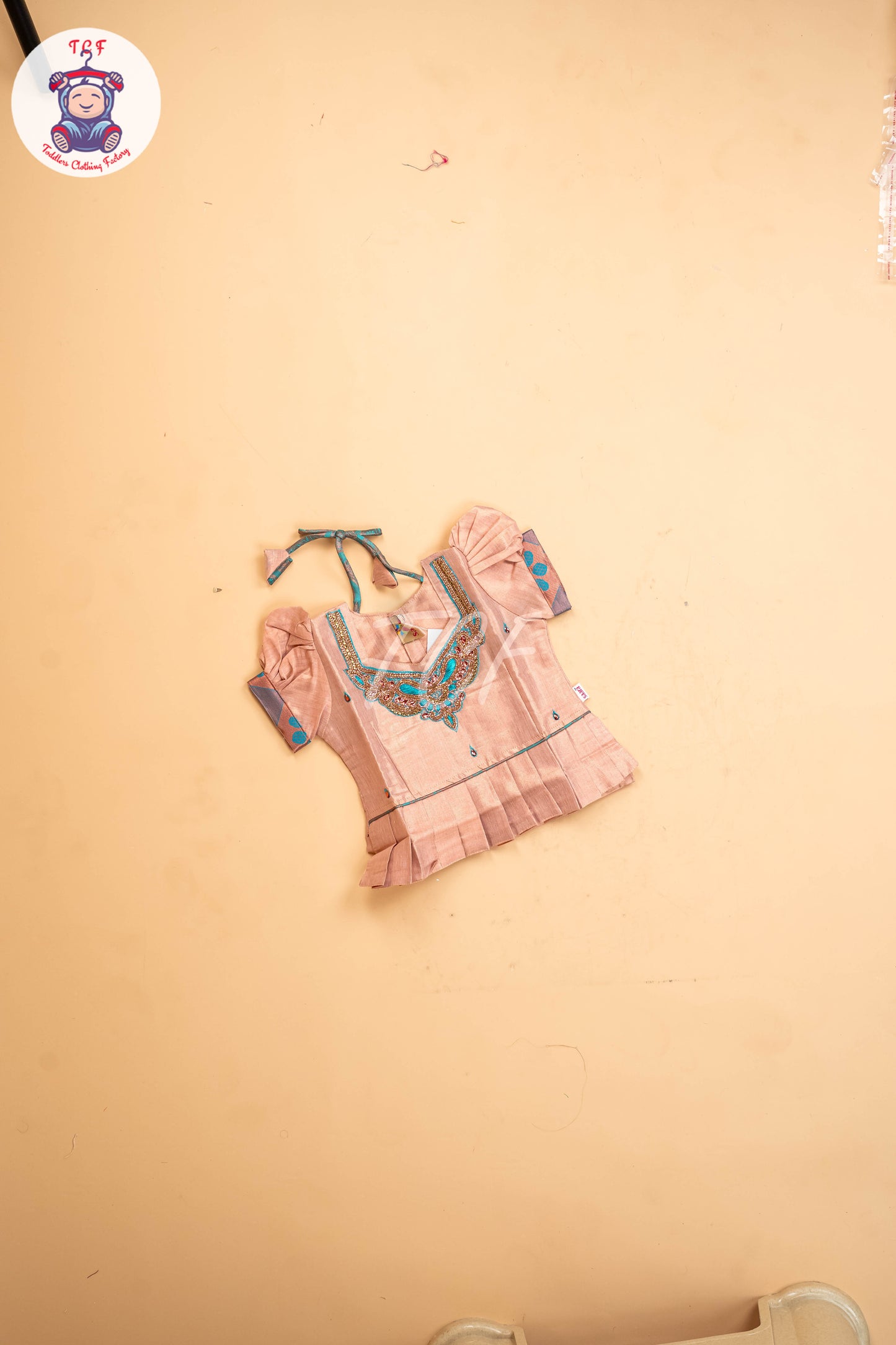 Peach & Light Green - Girls Readymade Pavadai Sattai