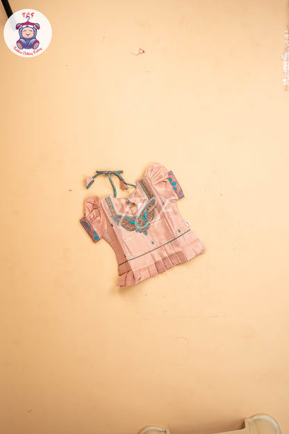 Peach & Light Green - Girls Readymade Pavadai Sattai