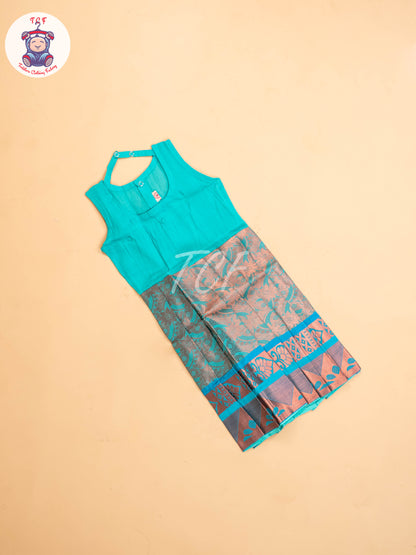 Peach & Light Green - Girls Readymade Pavadai Sattai