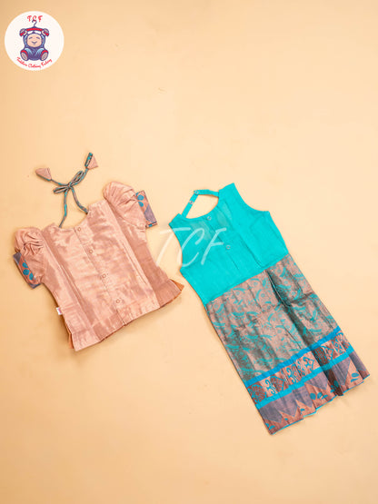Peach & Light Green - Girls Readymade Pavadai Sattai