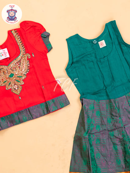 Red & Green - Girls Readymade Pavadai Sattai