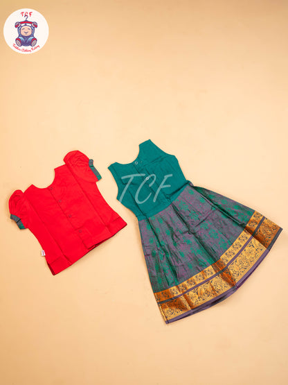Red & Green - Girls Readymade Pavadai Sattai