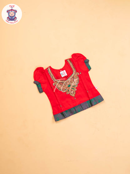 Red & Green - Girls Readymade Pavadai Sattai