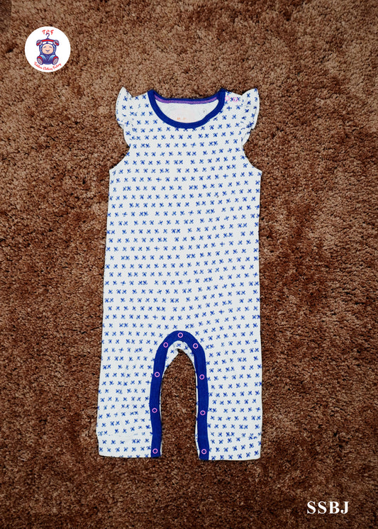 Blue & Flowers - Cotton Half  Rompers