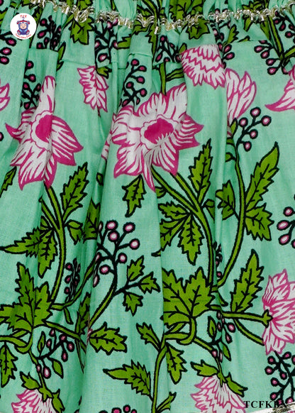 Mint Green - Floral Printed Sleeveless A-Line Kurti Set