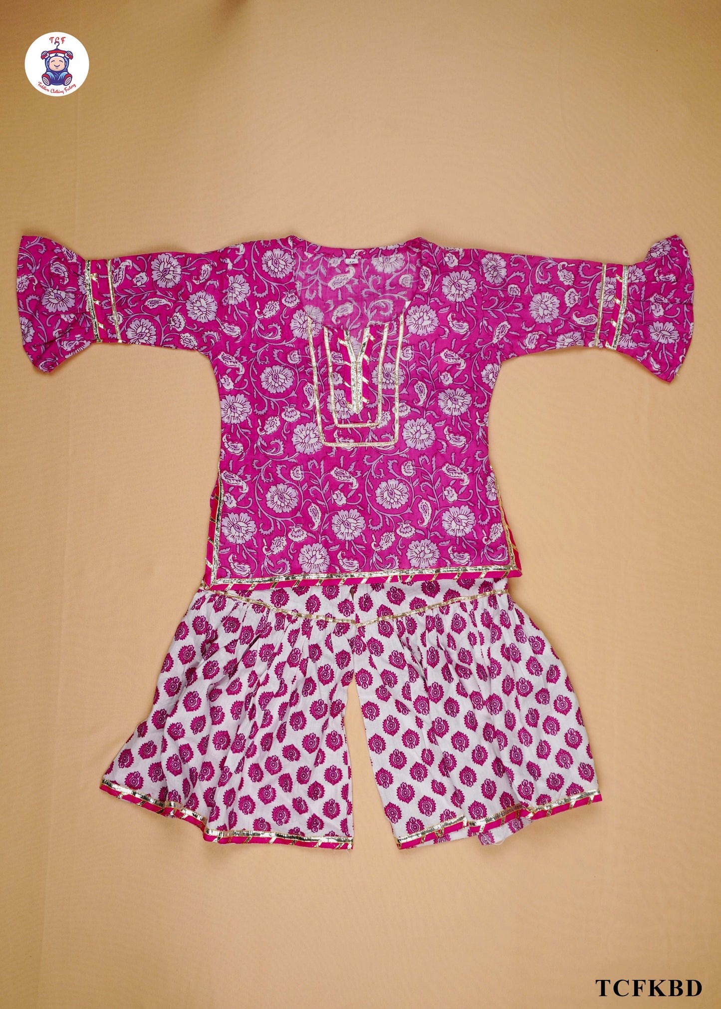 Deep Pink - Floral Printed A-Line Kurti Set