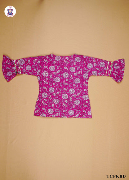 Deep Pink - Floral Printed A-Line Kurti Set