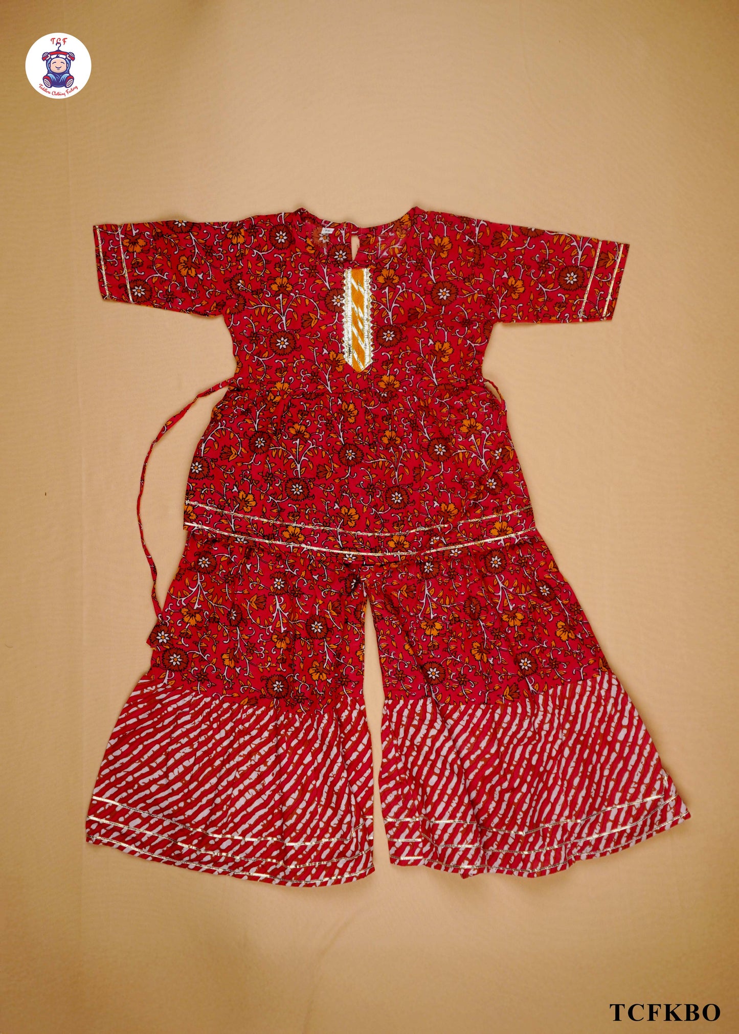 Deep Maroon - Floral Printed A-Line Kurti Set