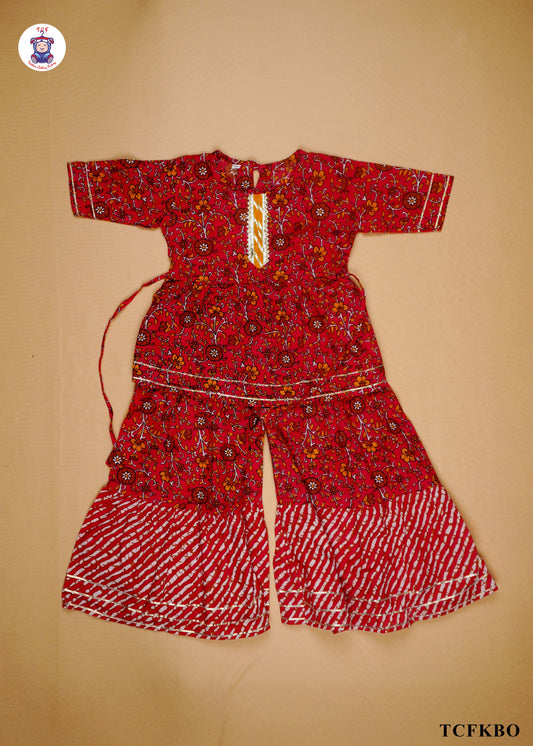 Deep Maroon - Floral Printed A-Line Kurti Set