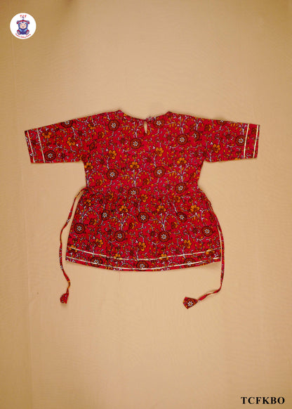 Deep Maroon - Floral Printed A-Line Kurti Set
