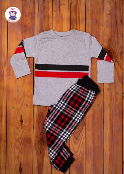 Grey & Red Boys Night Wear